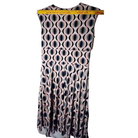 Retro Mod Geometric Print Midi Dress Sleeveless Pleated Waist Medium size 10 - Picture 9 of 12